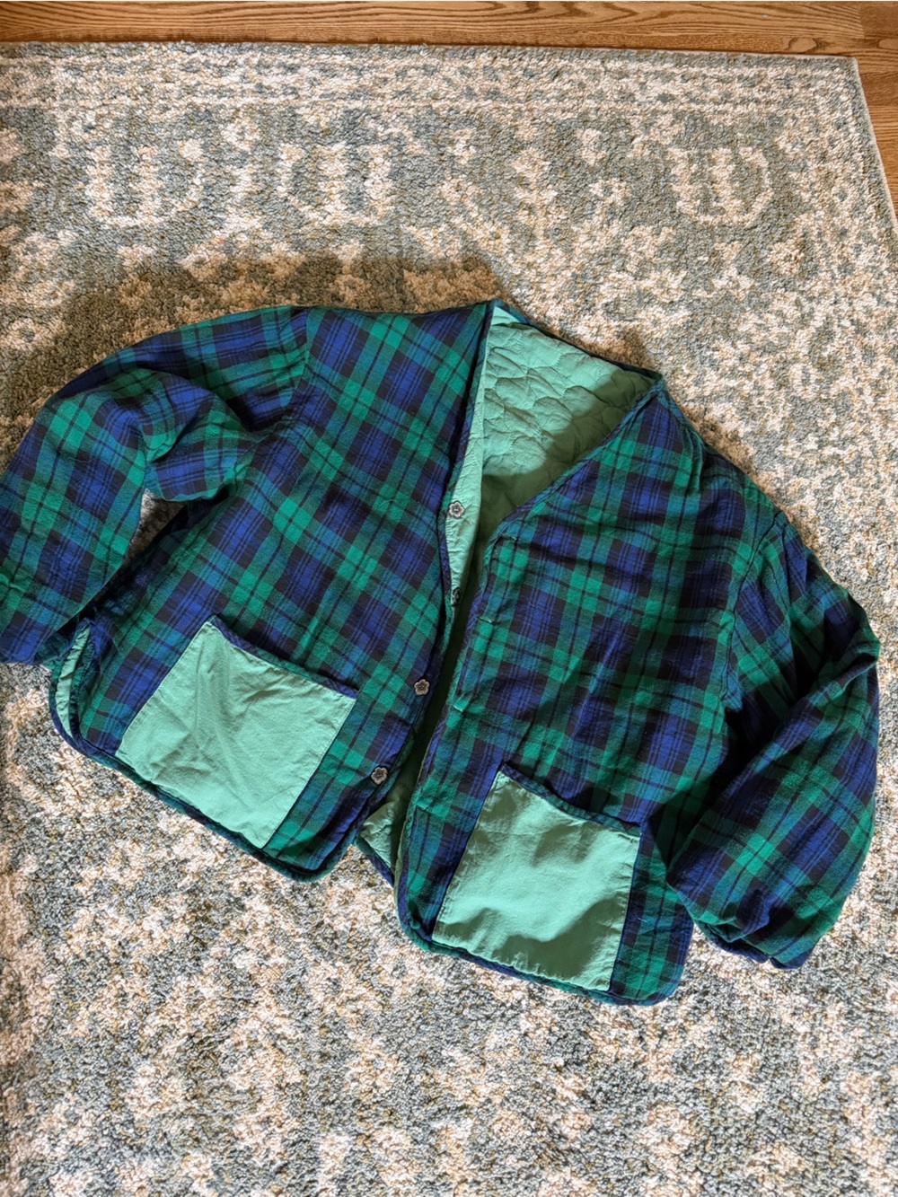 Women’s Green & Navy Plaid Quilted Jacket